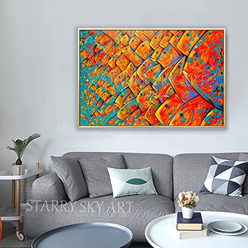 Peinture sur toile turbot poisson fine art moderne déco cuisine 60x90cm sans cadre