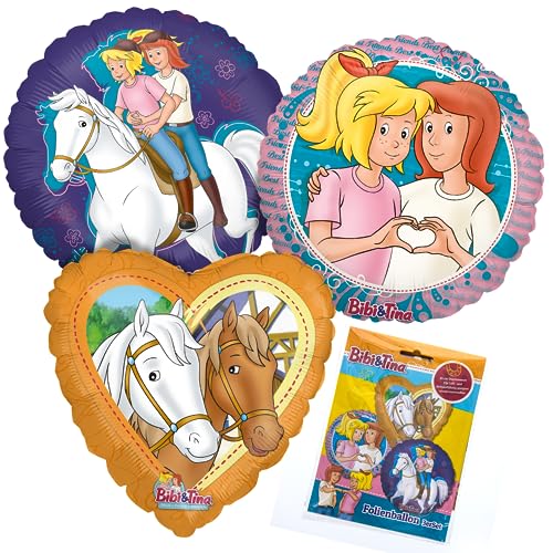 Party Factory `Bibi & Tina 3er-Set Folienballons bunt Ø45cm Heliumballons Pferdefreundinnen Kindergeburtstag