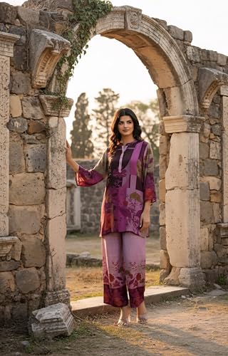 Image of Asmeriyo Women Printed Co Ord Set with Side Pocket | Women 2 Pic Kurta Set I Fancy Kurta Set | Stylish Kurti Outfit | Co-Ordination Wear | Festive and Casual wear (C-209-A-B-19-02)