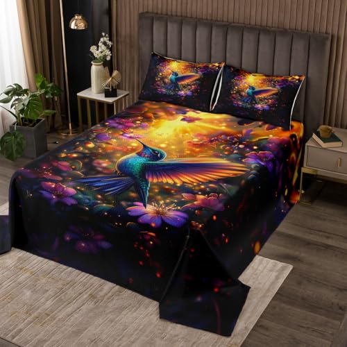 Feelyou Hummingbird Bedspread King Size Hummingbird Flowers Quilted Coverlet for
