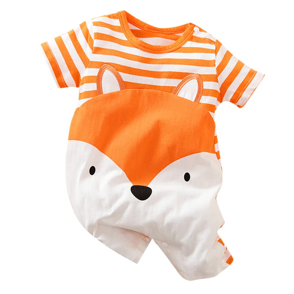 Hopscotch Baby Boys Cotton Short Sleeves Printed Romper in Orange Colour
