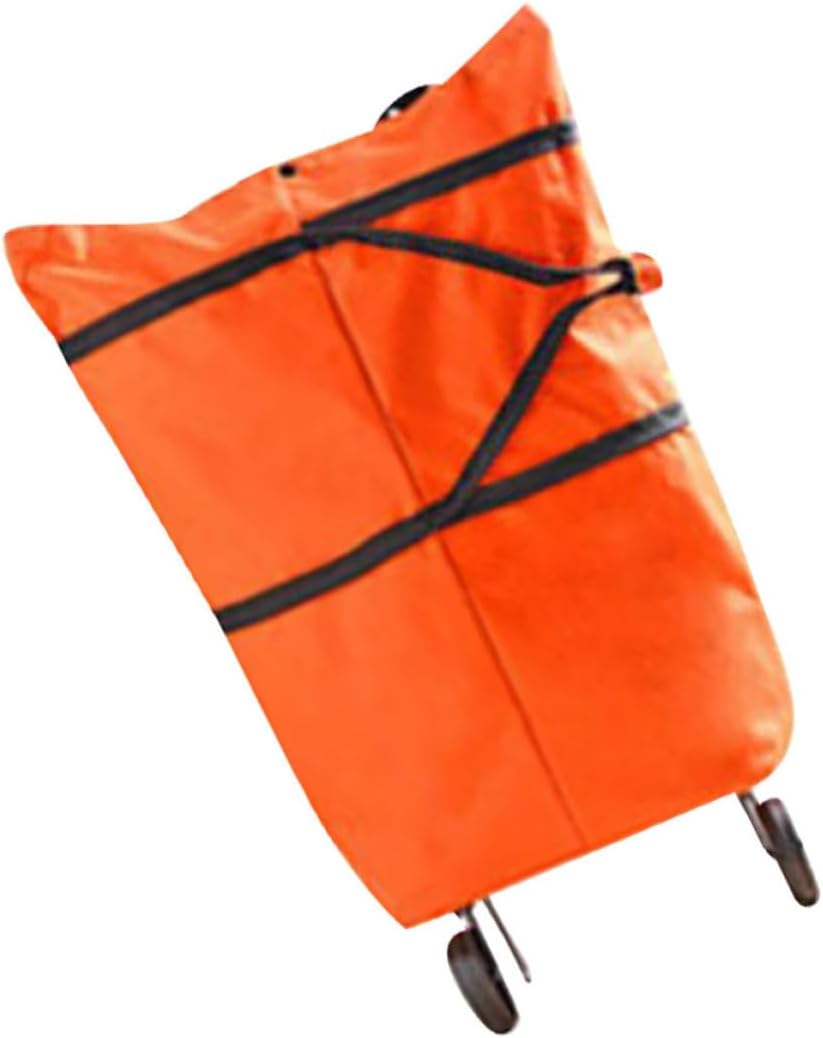 DOITOOL Shopping Cart Oxford Cloth with Wheels Foldable Large Capacity Grocery Trolley Bag in Orange for Shopping and Hiking