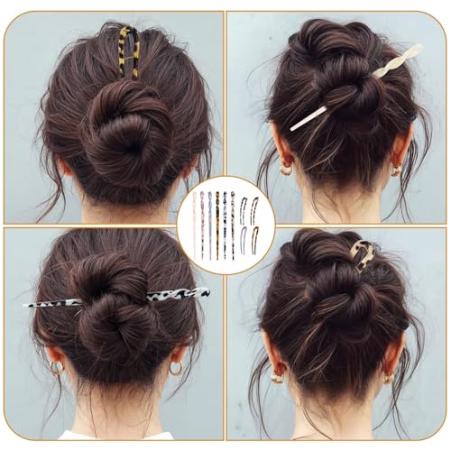 TIESOME 10 Pcs Acetate Hair Sticks Set, Acetate Chopsticks for Hair & U-Shaped Forks, Vintage Tortoise Shell Hairpins for Women, French Updo & Bun Hairstyles