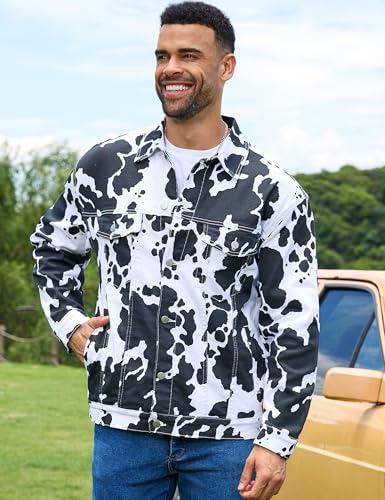 Cow Print Trucker Jacket for Men Western Cowboy Unlined Coats Cute Animal Tops Holiday Gifts3