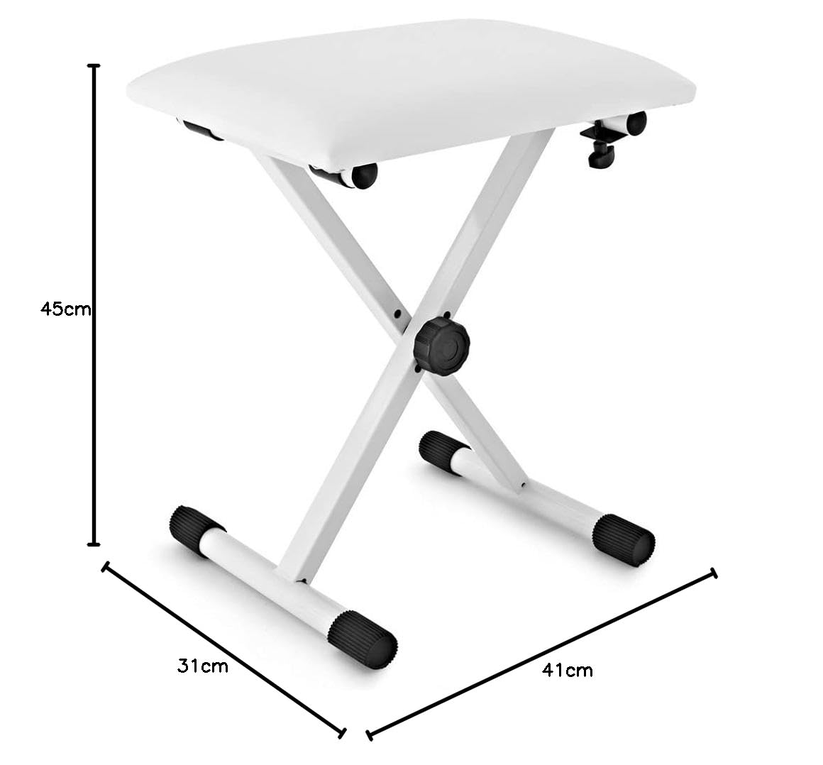 gear4music Banco Blanco para Teclado de Piano 110 KG de Peso máximo | Tres alturas ajustables, se pliega plano para almacenaje, tapa acolchada en polipiel, carga máx 110kg