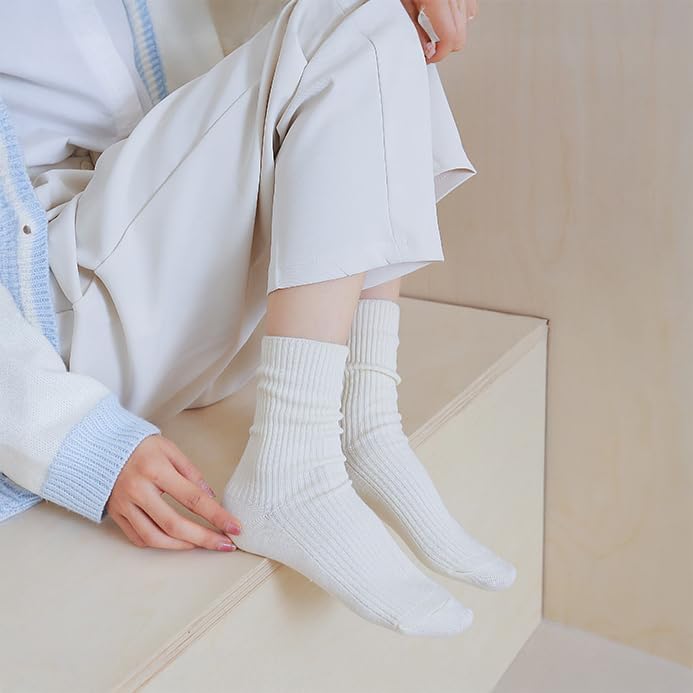 CHARMKING 6 Pairs Womens Crew Socks Cute Casual Athletic Socks Aesthetic Neutral Cotton Socks for Women