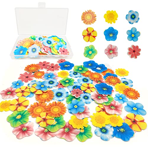 CYIOU 70 Piezas Flores Comestibles Tartas Obleas Comestibles Papel Adornos Cupcakes Flores para Decoracion Tartas Pasteles Boda Fiesta Bienvenida al Bebé Cumpleaños Suministros