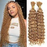 Urbeauty Human Braiding Hair #27 Color, Deep Wave Bulk Human Hair for Micro Braiding No Weft, Curly Human Hair for Boho Braids, Knotless/Goddess/Bohemian/Gypsy/18/20 Inch 100gram