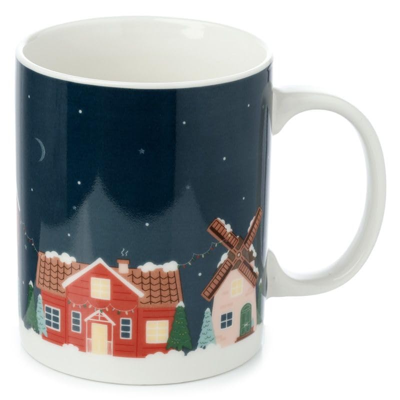 Puckator Christmas Village Porcelain Tea Coffee Mug, Funny Home Accessories, Cute Gifts for Girlfriend