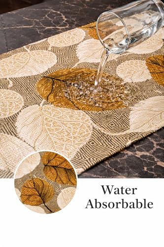 Image of SAGON 2x5 Ft Printed Runner Carpet - Cotton Bedside Rug for Bedroom & Living Room (Brown Leaf)