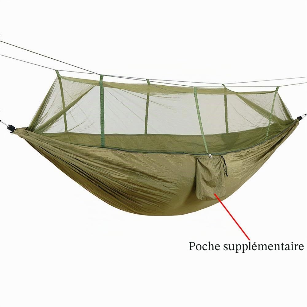 Hamac de camping pour 2 personnes avec filet, tente, sangles d'arbre, robuste, étanche, léger, en nylon pour randonnée, voyage, plage, survie, jardin