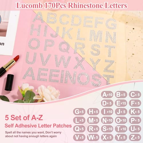 Image of 170 Pieces Rhinestone Letters Stickers 5 Sheets Glitter Self Adhesive Diamond Alphabet Sticker 1.57'' Silver Bling Crystal Letter Sticker Gemstone Border Stickers for DIY Craft Decor Clothes Bags Hats