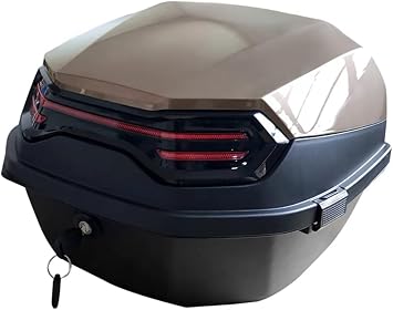 35L Motorcycle Tail Box Trunk, Universal Top Case Lockable Waterproof Helmet Luggage Storage Carrier Plastic Tour Case with Mounting Hardware for Scooter Moped Motorbike,Gold
