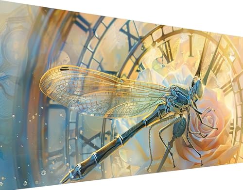 Broderie diamant kit complet libellule 5D diamond painting adulte grande taille avec horloge