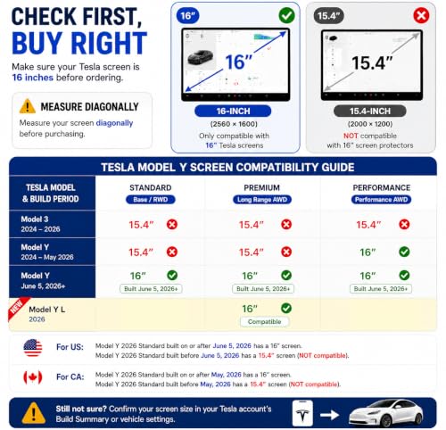 Image of 2026 Tesla Model Y Juniper & Model Y L Screen Protector 16 inch - Refreshed Premium /Performance 16 Inch QHD Touchscreen - 2026 Tesla Y Juniper & 2026 2027 Tesla Y L Accessories [No More Glare & Fingerprint]