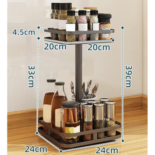 YunNasi Gewürzregal Drehbar 2 Etagen Schwarz Lazy Susan Küchenregal Stehend für Arbeitsplatte Küchenorganizer Eckregal Ohne Bohren