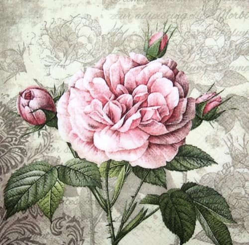 Set of 2 Individual Decoupage Paper Party Napkin Pink Roses Flower Watercolor Decor Luncheon Napkins for a Birthday Holiday, Wedding, Cocktail Party