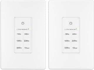 BN-LINK Countdown Timer Switch for Exhaust Fan, Bathroom Fan Light Switch Timer 1-5-10-20-30-60mins, Neutral Wire Required, Free Wall Plate, White (1-5-10-20-30-60mins(Two Packs))