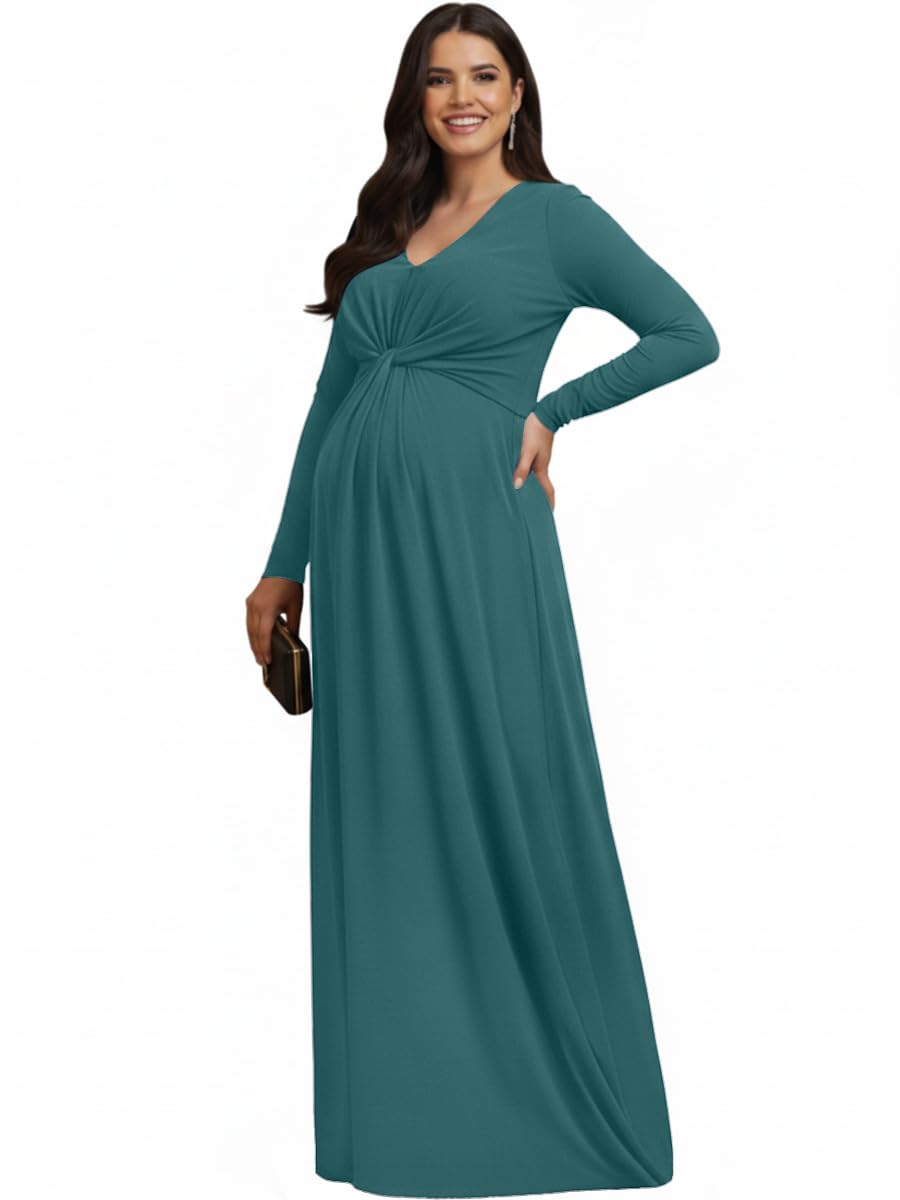 KOH KOH Womens Long Sleeve Flowy Maternity Pregnancy Elegant Maxi Dress