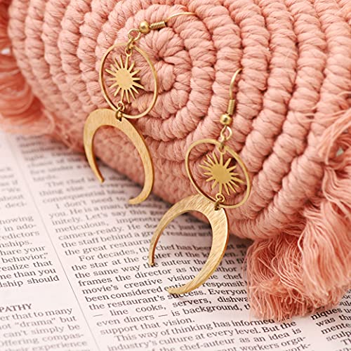 Sacina Gothic Boho Celestial Sun and Moon Dangle Earrings, Crescent Moon Star Pendant, Boho Earrings, Christmas Jewelry Gift for Women4