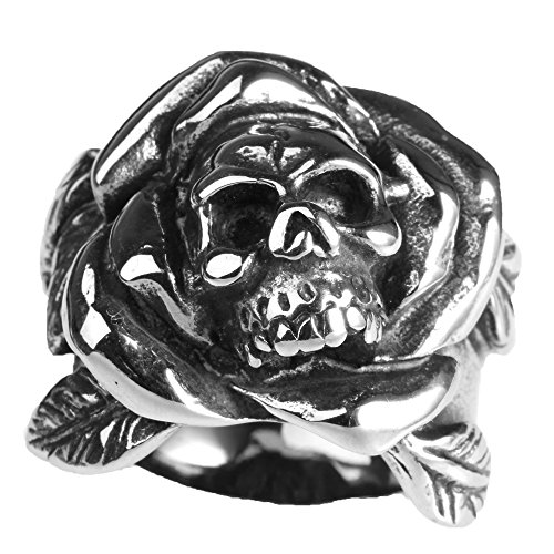 CARTER PAUL Stainless Steel Vintage Punk hommes Skull Ring Rose, Taille 65