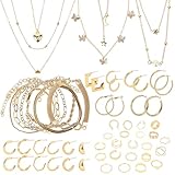 MOTIBACK Lot de 46 parures de bijoux en or pour femme avec 6 colliers et bracelets, 22 bag...