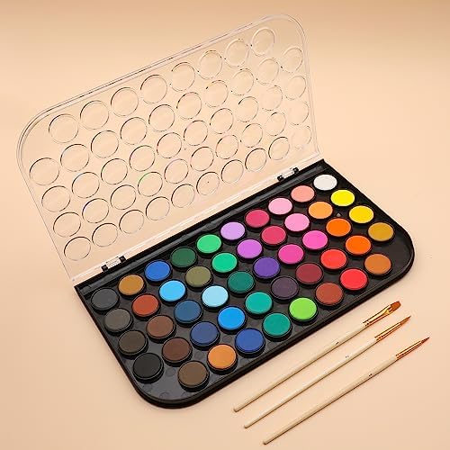 Artecho Watercolor Paint Set, 48 Pretty Colors Non-Toxic Watercolor Cake Set with 3 Nylon Paint Brushes, Idea for Kids, students and Beginners 7 51Rtc6NbREL. AC