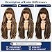 HAIRCUBE Long Brown with Blonde Highlight Wig with Bangs 22 inch Layered Curly Wigs for Women Natural Synthetic Wigs for Daily Use (wig cap:22-24 inch)