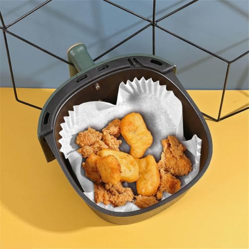 Image of PureBake 100 Pcs Air Fryer Paper Sheets, Disposable Paper Liner, Parchment Paper for Airfryer & Microwave, Oil Proof for Frying, Baking, Cooking, Roasting (Square, 8 Inch with Oil Brush)