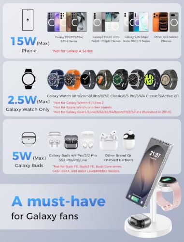 Image of Aeinidi Magnetic Wireless Charger for Samsung, 3 in 1 Super Fast Charging Station for MagSafe Charger Stand for Galaxy S26 Ultra Z Fold /Flip 8, Watch Ultra 8 7, Buds 4 /3 Pro, Not for Watch 9 /Ultra 2