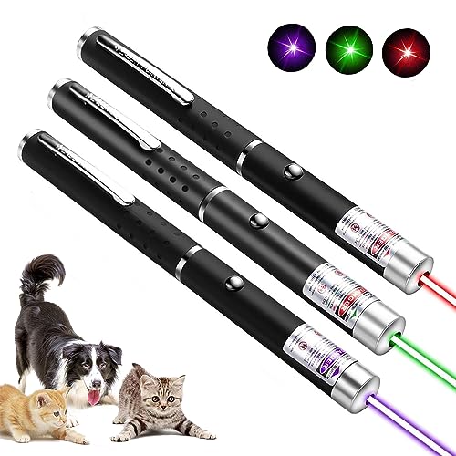 XIMIBI Cat Laser Toy 2023 (Pack of 3) Green, Red and Purple, Cat Toys for Indoor Cats and Dogs, Interactive Kitten toys, Laser Pointer for Cats Dogs Training and Exercise