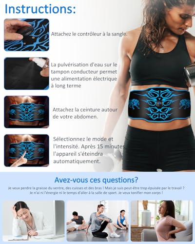 Ceinture abdominale electrostimulation lavable pour tonifier le corps - 5