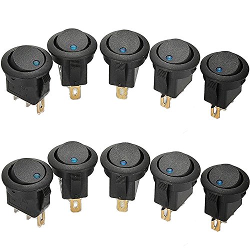 Mintice 10 Piezas Coche Camión Interruptor Basculante LED Interruptor de Botón Palanca La Luz Azul Indicador Impermeable Encendido-Apagado 12V 16A de Control de Ronda