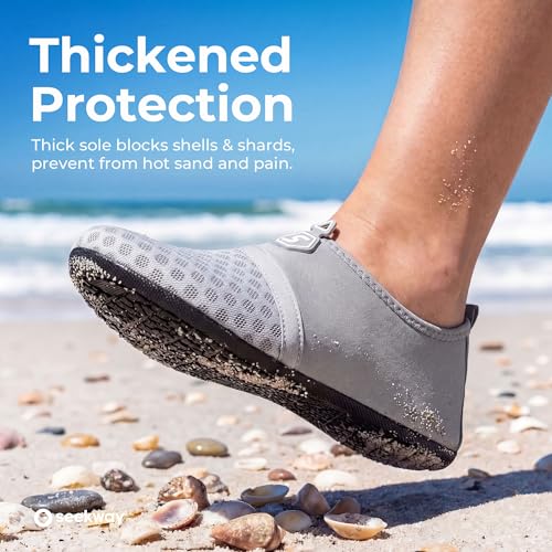 Image of SEEKWAY Water Shoes Quick-Dry Aqua Socks Barefoot Slip-on for Beach Pool Swim River Yoga Lake Surf Women Men Black SK001