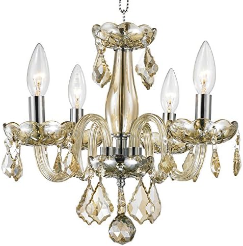 Worldwide Lighting W83100C16-GT 4 Light Chrome Finish Golden Teak Colored Crystal Clarion Collection Chandelier, Mini