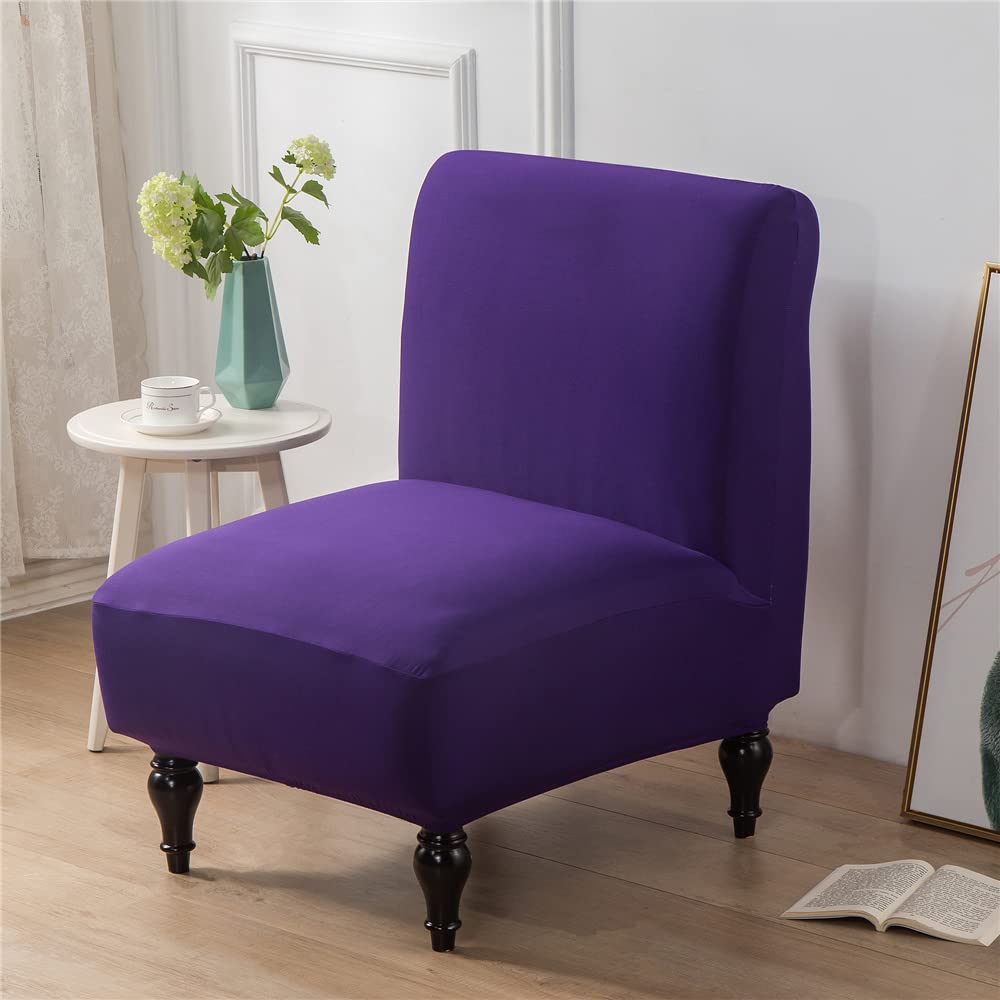 Highdi Armless Chair Slipcovers Accent Chair Covers Simple Plain Stretch Removable Washable Slipper Chair Cover Modern Furniture Protector for Living Room Hotel Bedroom (Violet)