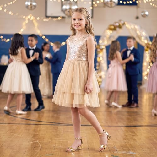 Image of Dufannie Girls Sandals Low Heels Dress Pump Ankle Strap Open Toe Flower Girl Wedding Party for Toddler Little Big Kid