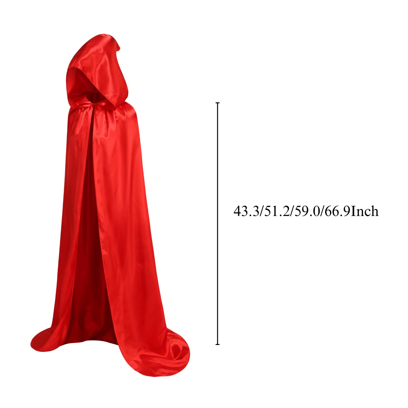 RRCBMD Adult Satin Cloak Long Unisex Hooded Red Cape 2PCS with Trident Accessories Men Women Medieval Coat Halloween Christmas Coaplay Satin Costume 43.3Inch - Image 3