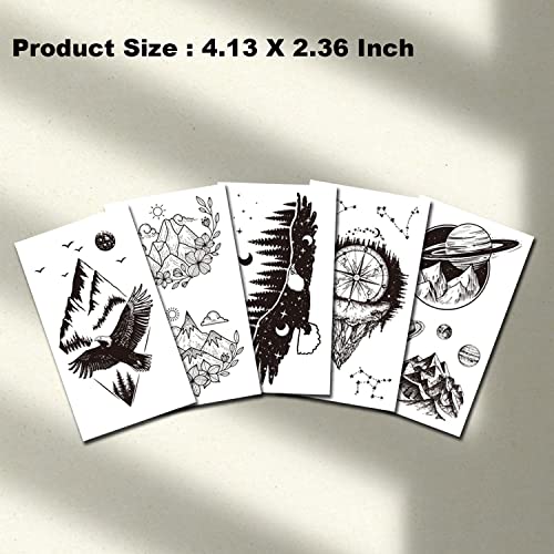 Ooopsiun 30 Sheets Small Black Mountain Planet Temporary Tattoos For Men Women - Unique Realistic Waterproof Forest Triangle Designs Body Art Tattoos For Adults #TOP4