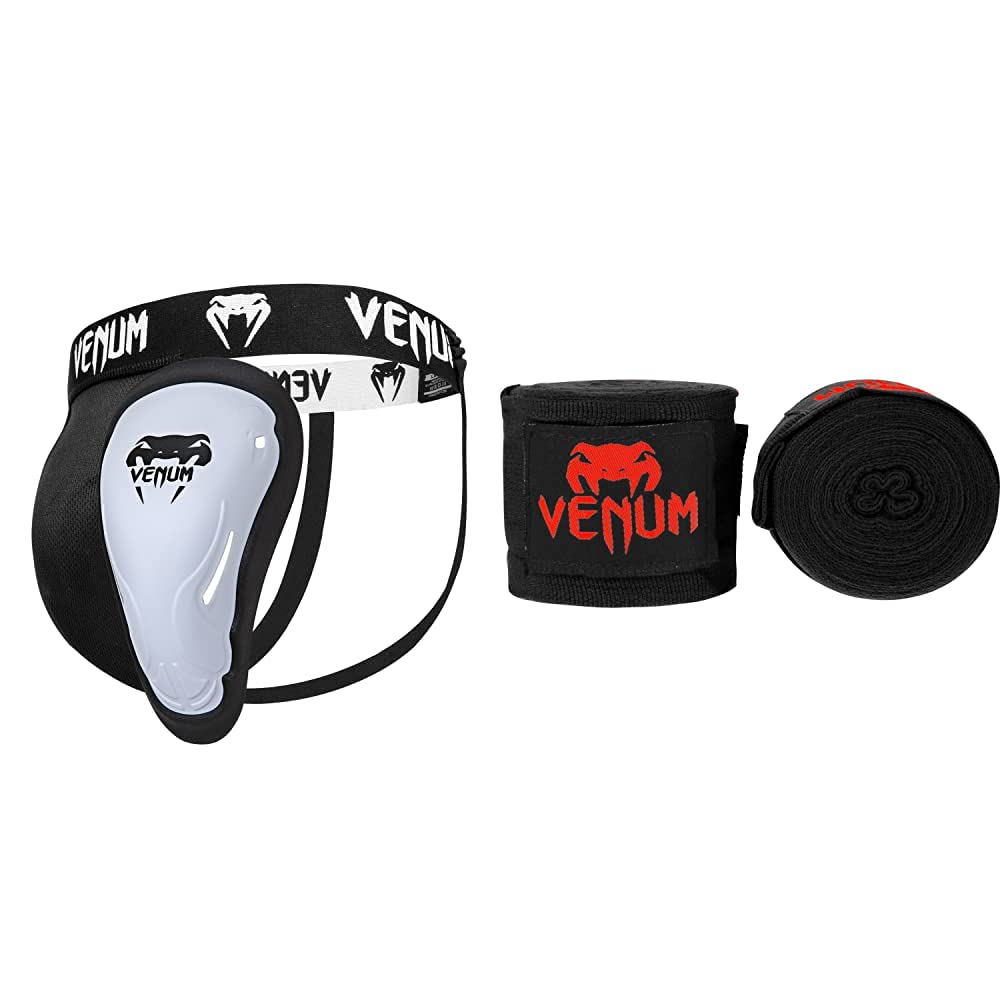 VENUM Challenger, Conchiglia Protettiva Uomo, Nero, L & Kontact, Bendaggi da Box Unisex – Adulto, Nero/Rosso, 4M