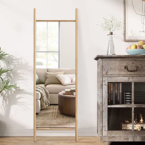 Image of NeuType 65 inch x 22 inch Full Length Mirror Large Ladder Style Mirror Solid Wood Frame Full Length Mirror for Wall, Large Bedroom Mirror, Wall Mounted or Leaning Against Wall, Natural (No Stand)