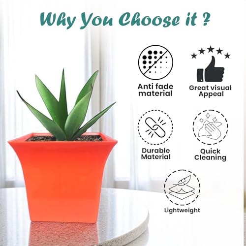 Image of Go Hooked Plastic Planter Pots Set of 7 | Multicolor Flower Pots Perfect for Home, Office & Garden Decor | Uber Square Pot 6.5 Inch for Indoor & Outdoor Plants | Durable, Lightweight & Modern Design