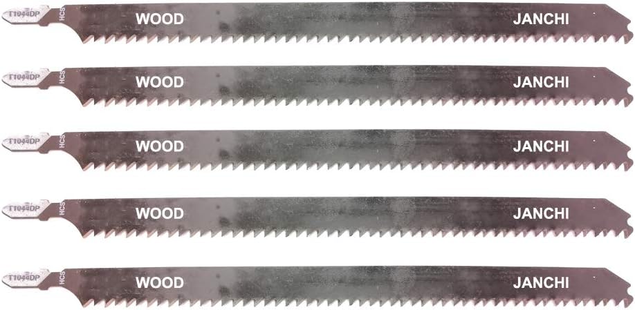 5 pc T1044DP 10 In. 6 TPI JigSaw Blades, High Carbon Steel Precision for Wood T-Shank Contractor Jig Saw Blades Set