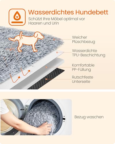 Feandrea FluffyHug Hundebett Plüsch, Hundedecke Sofa, Sofaschutz Hund, Hundekissen, Größe L, für mittelgroße Hunde, 95 x 85 x 16 cm, Ombré-Grau PGW222G01