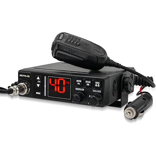Retevis MB3A 40-Channel AM/FM CB Radio with Cigarette Lighter Plug - 12V & 24V Dual-Voltage for Car and Truck, ANL/NB Noise Reduction, Cooling Set,Hands-Free,PA System,Backlit LCD & Full Mounting Kit