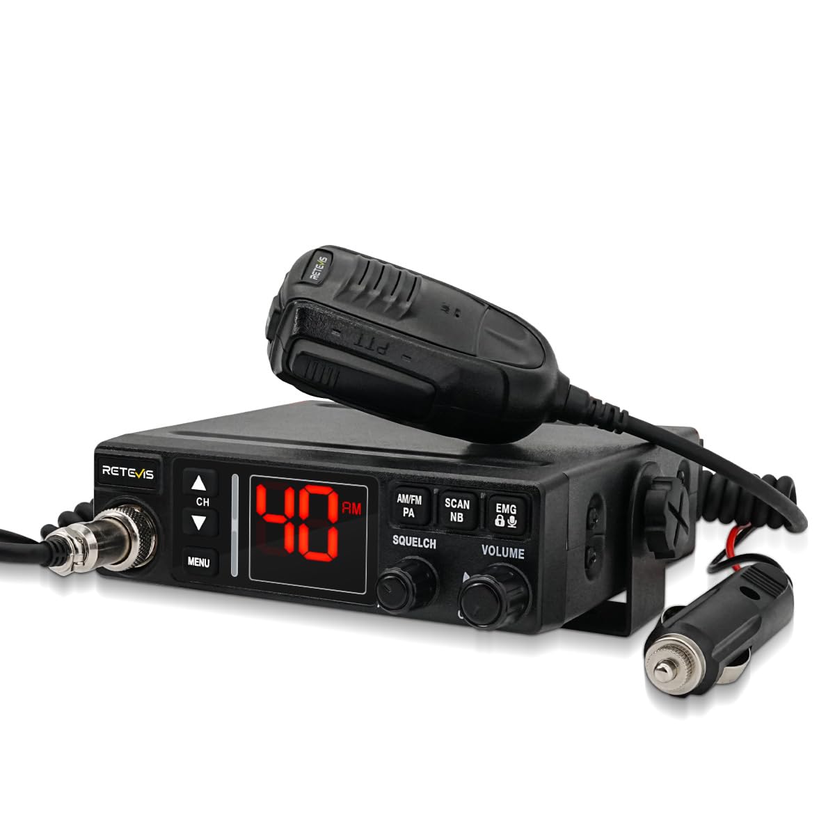 Retevis MB3A 40-Channel AM/FM CB Radio with Cigarette Lighter Plug - 12V & 24V Dual-Voltage for Car and Truck, ANL/NB Noise Reduction, Cooling Set,