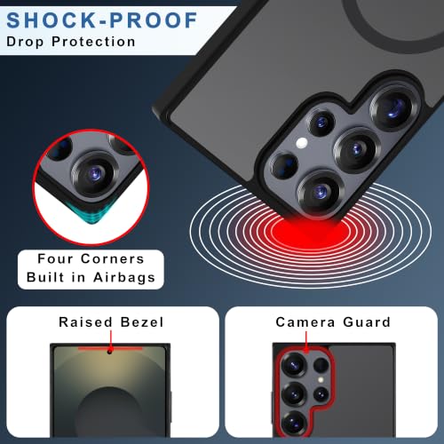 Image of CEDO Magnetic Cover for Samsung Galaxy S25 Ultra | Compatible with MagSafe Wireless Charging | Matte Black Case Designed with Magnetic Lock Shockproof Edge Protection Backcover (Translucent Black)
