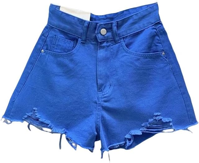 JYHBHMZG Summer Retro High-Waist Slimming Wide Leg Pants Ripped Frayed Denim Shorts