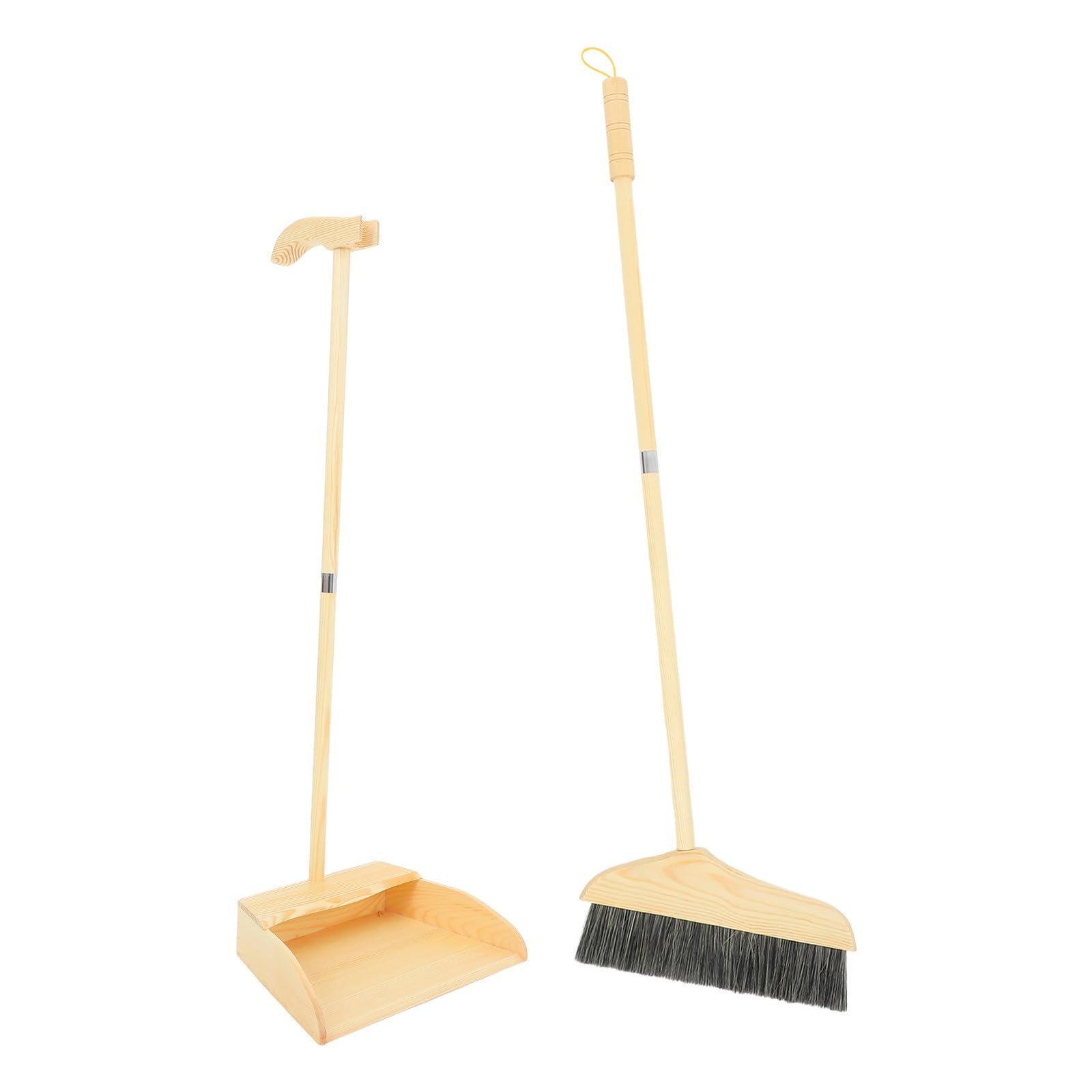 Kehrschaufel und Besen Satz mit Langem Stiel, 1 Satz | Holzgriff mit Borsten, Ergonomischer Halt, für Zuhause und Draußen, Leicht und Praktisch