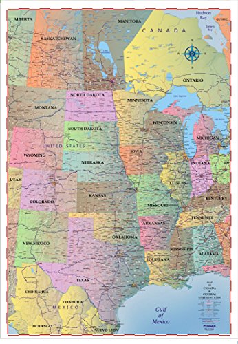 ProGeo Maps Trucker's Wall Map of Central United States & Canada 48